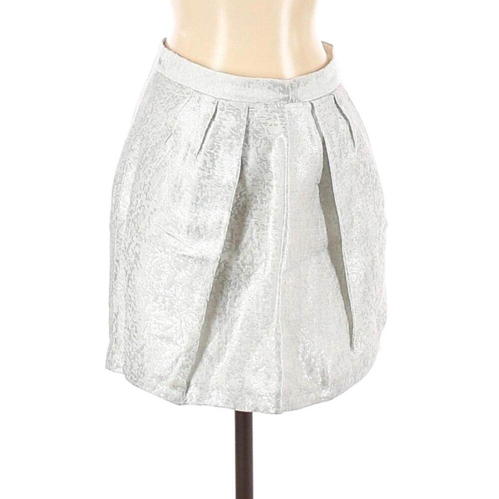 ZARA Basic Skirt Silver Mini Size XS Gray Lined Linen Blend Short Metallic Women
